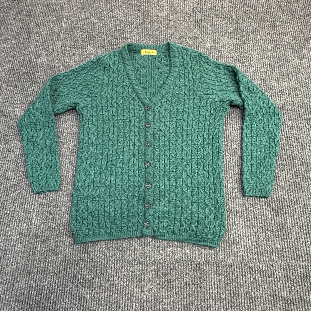 Maura's Green‎ Cable Knit V-Neck Button Front Cardigan Sweater Size 38UK